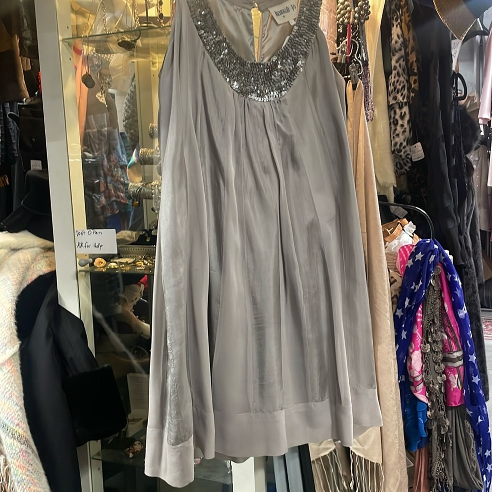 Hannah jo silk silver dress lg silver. Would fit medium.